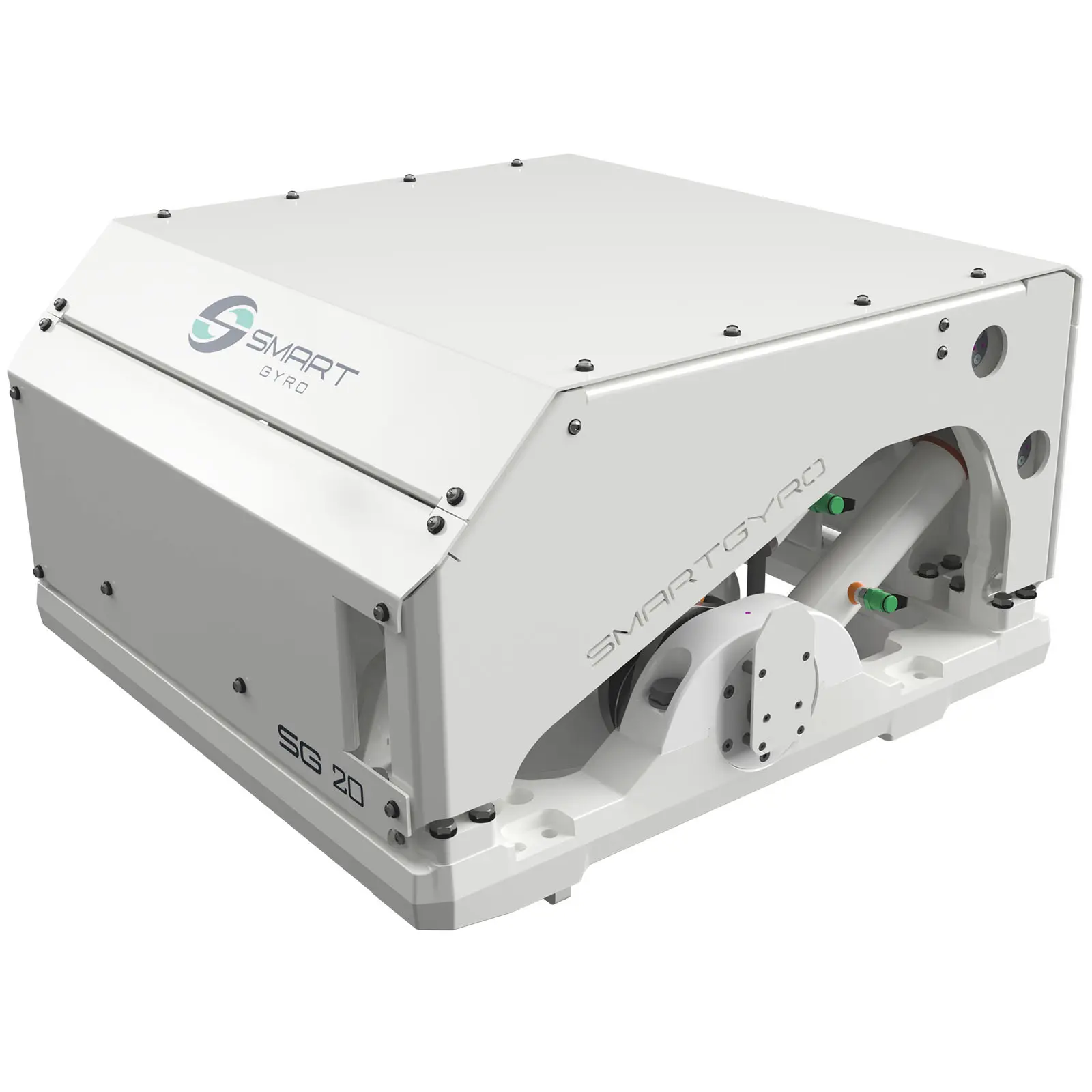 A white rectangular device with mechanical components and branding on its side.