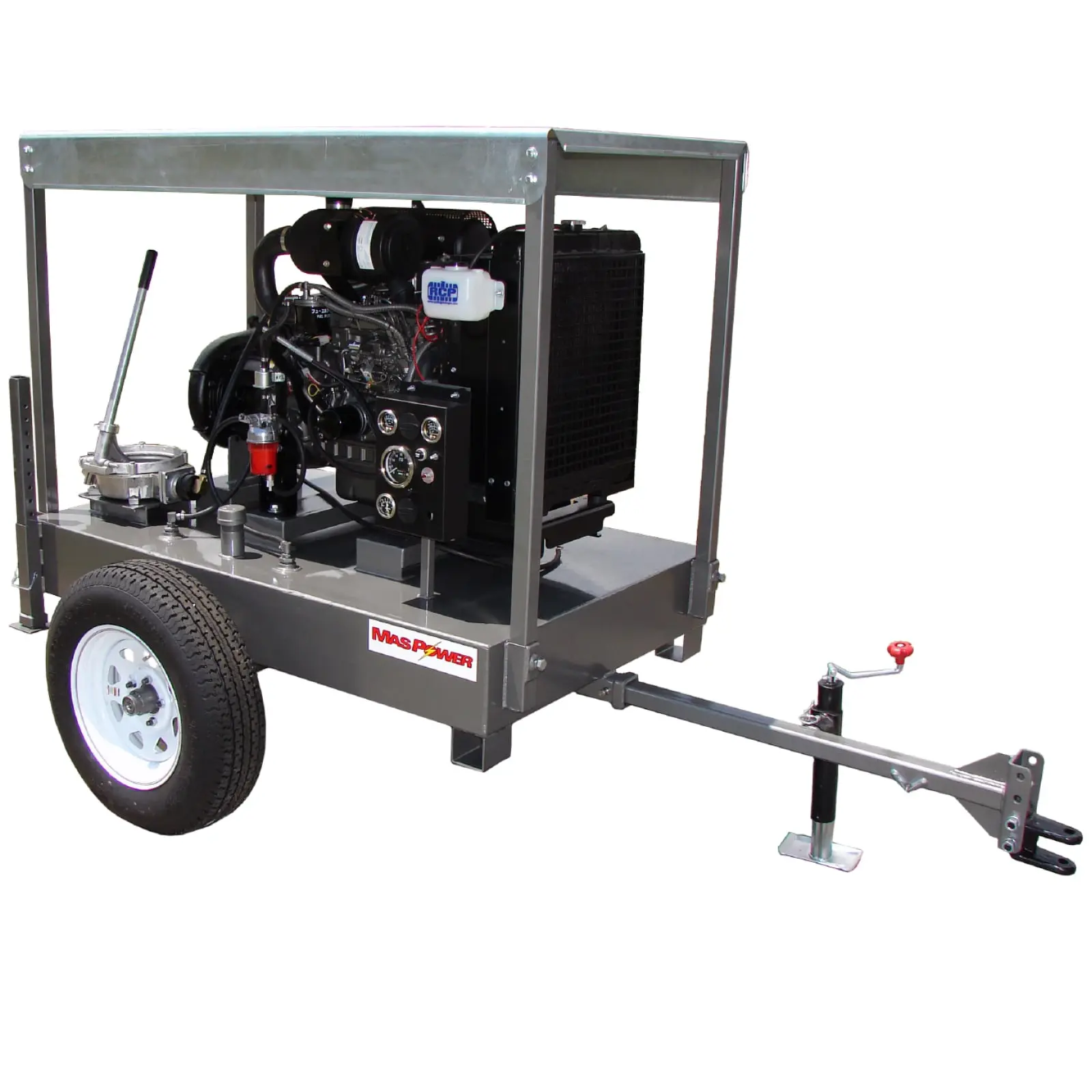 Irrigation-Pumpsets_a Portable generator on trailer with handle and wheel for mobility.
