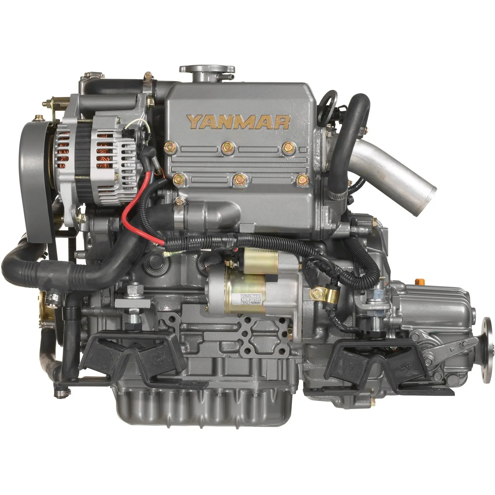 A Yanmar diesel engine with various components and hoses.