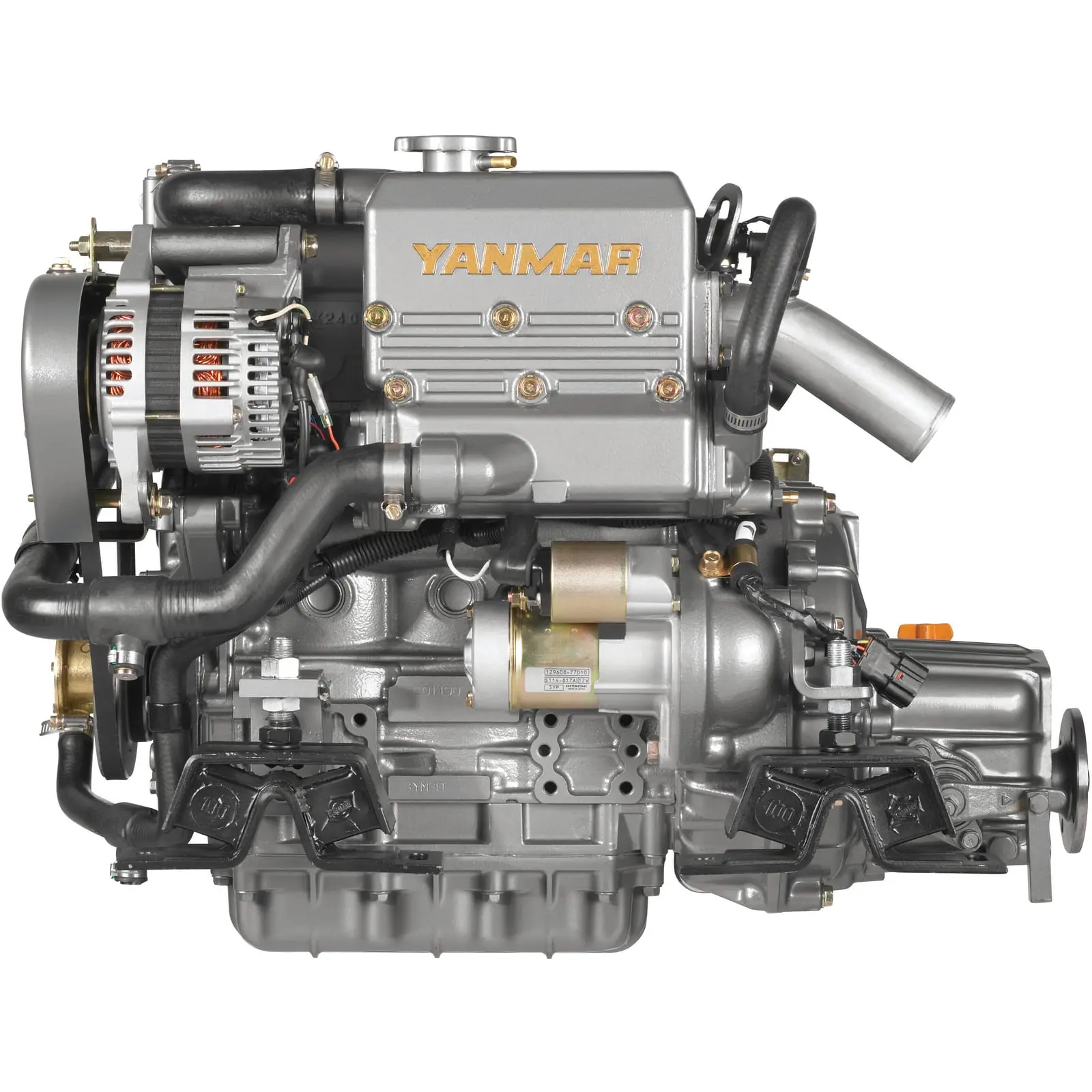 A Yanmar diesel engine with various components and hoses.