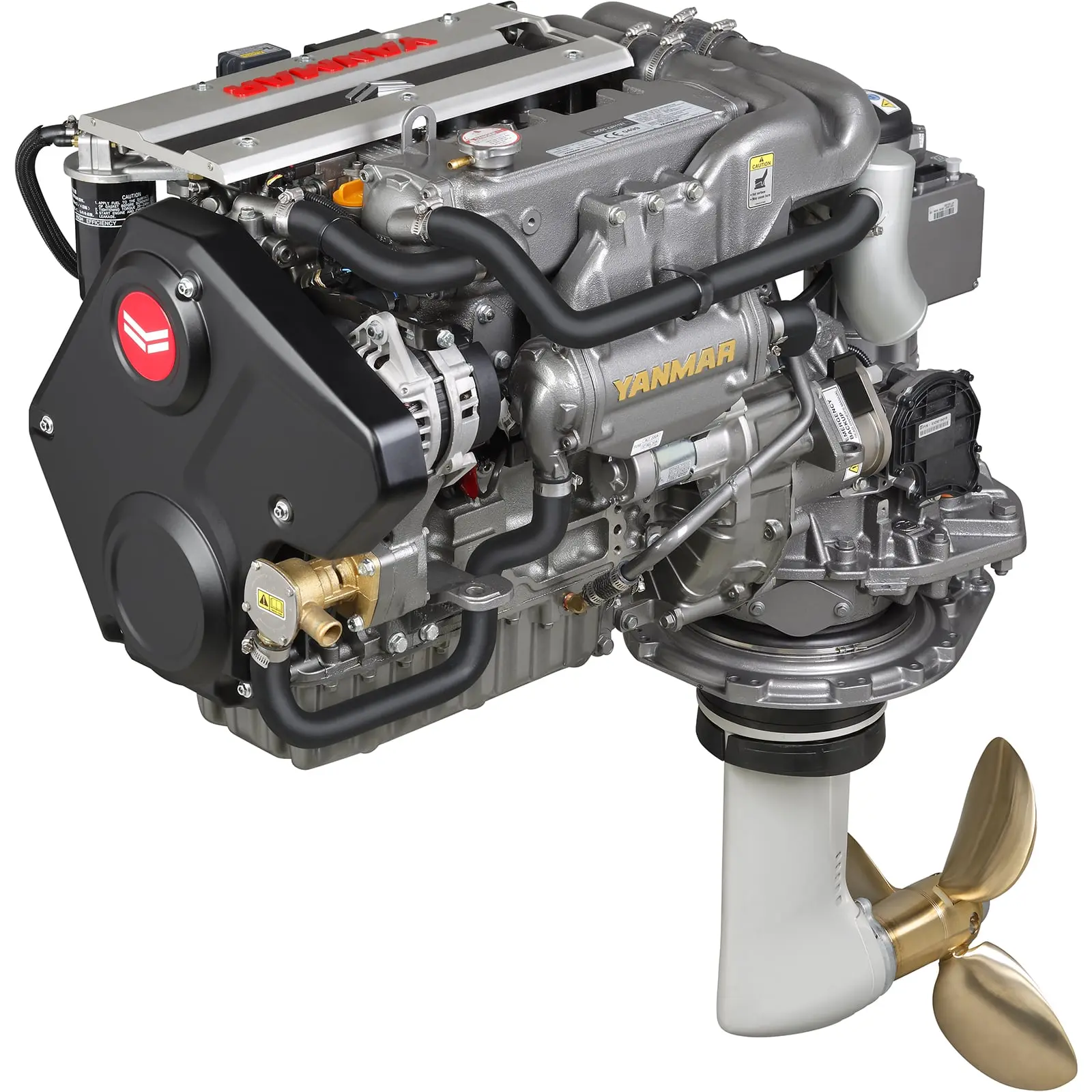 A Yanmar diesel engine with propeller attached.
