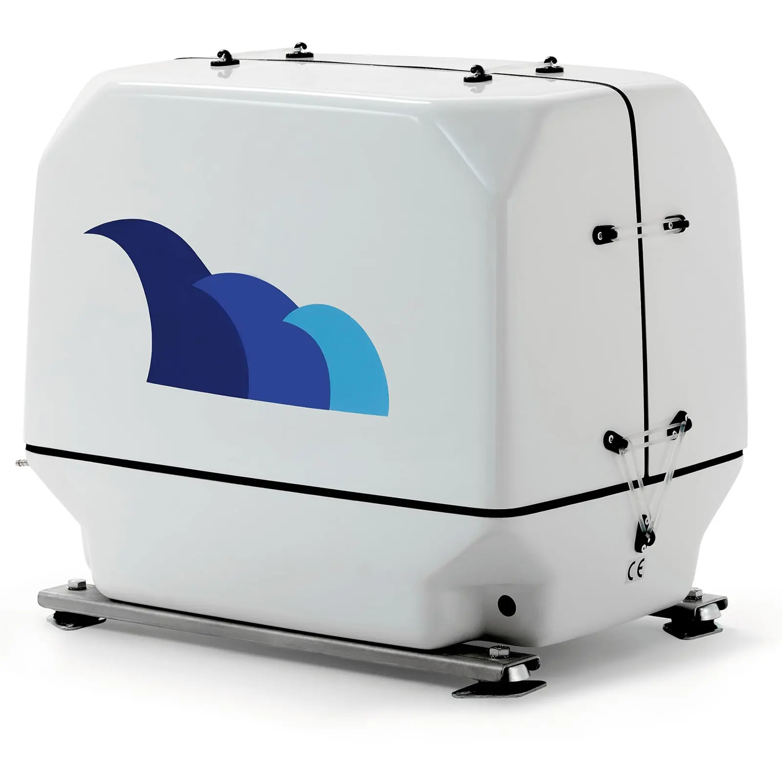 AP09511560SY_a A white rectangular container with blue wave design and black straps on sides.